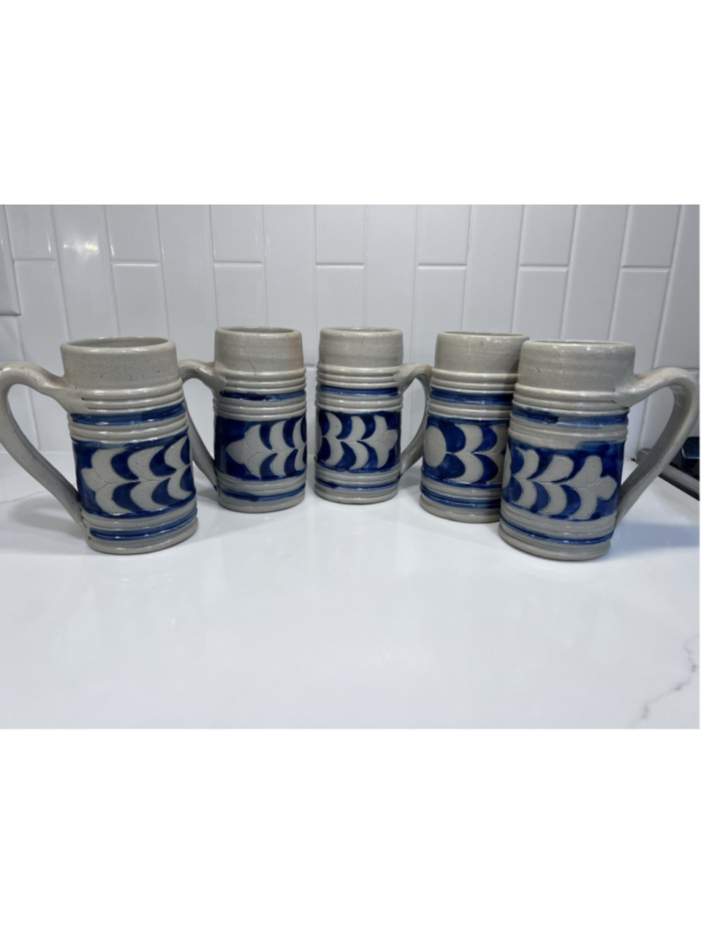 Colonial Williamsburg Salt Glazed Stoneware Mug Steins Cobalt Blue Swt Of 5